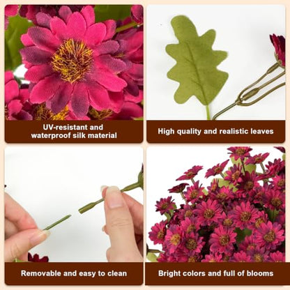 Fake Mums Artificial Fall Flowers for Outdoors Silk Daisy Bulk - color: Burgundy