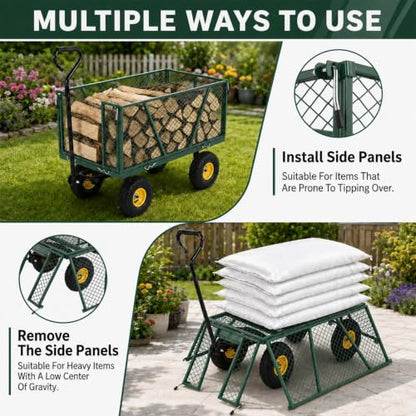 Garvee 1100LBS Steel Garden Cart, Heavy Duty Wagon with 10" Wheels - color: Green