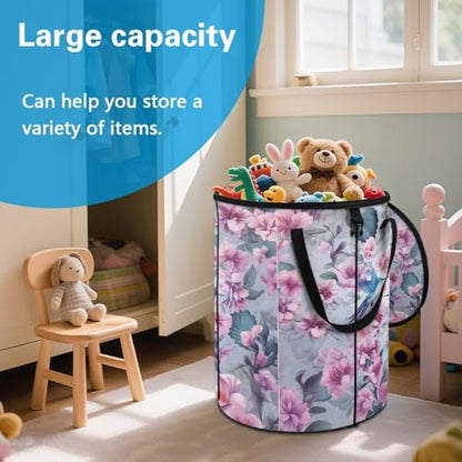 BIGCARJOB Hummingbird Outdoor Trash Can Floral Garbage Bins Outside Pop Up Recycle Garbage Cans Collapsible Trash Can with Zipper Lid and Clip, 22.83x17.71 in - color: Floral Hummingbird