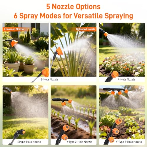 Backpack Garden Sprayer, 4.2 Gallon Electric Weed Sprayer w/ 5 Nozzles, Stir & Pressure Adj, Telescopic Wand, Battery Indicator, Battery Powered Rechargeable Auto Pump Sprayer for Yard, Lawn