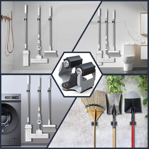 3-H 15 Pack Mop and Broom Holder Big Size Hanging 1 KG Extra,Broom Hanger Wall Mount for Hanging and Organizing Shove Rake Yard Tools in Shed Kitchen Laundry Room Bathroom Garden(Black) - color: Matte Black, size: 15