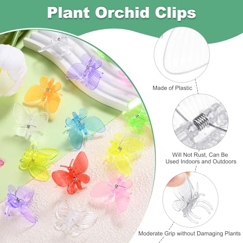M METERXITY 100-Pack Orchid Clips, Plastic Garden Plant Clips, Dragonfly Orchid Clips, Garden Plant Support Clip for Supporting Stems/Vines/Stalk Grow Upright [Transparent] - color: Transparent