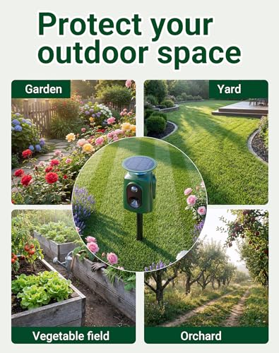 360° Solar Deer Repellent Devices, Motion Activated Cat Repellent Outdoor with LED Lights, Waterproof Ultrasonic Animal Repeller, Repel Coyote, Raccoon & Skunk Out of Yard