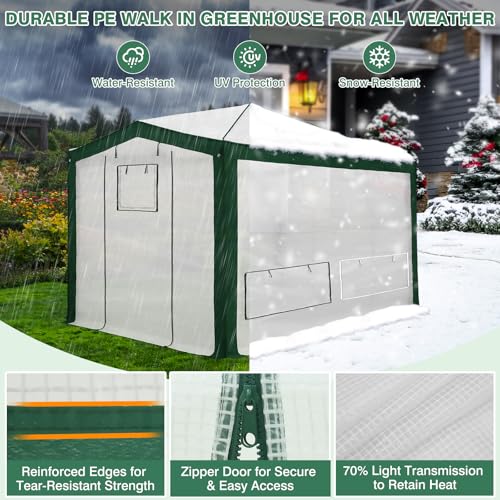 EAGLE PEAK 12x8 Walk in Pop Up Greenhouse, Support Pole, Green/White - color: Green/White, size: 12x8