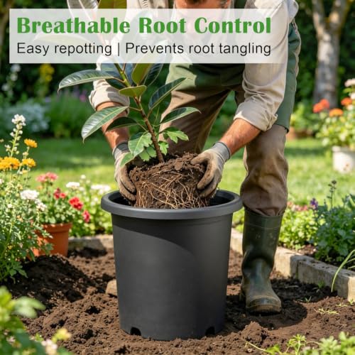 4 Pack 16 inch Thickened & Deep Planters for Outdoor Plants, 15"Tall Pots - color: Dark Gray