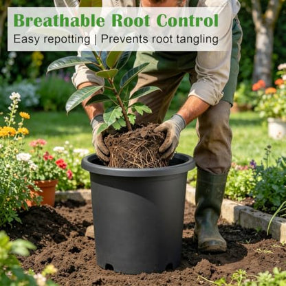 4 Pack 16 inch Thickened & Deep Planters for Outdoor Plants, 15"Tall Pots - color: Dark Gray