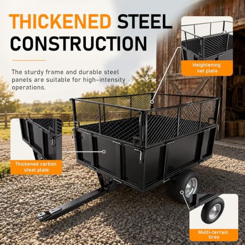 750LBS Heavy Duty Utility Dump Trailer, 19 Cu.Ft ATV Trailer Dump Cart