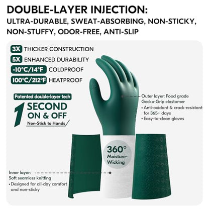 Vgo... Household Cleaning Gloves,Double-layer,Lined Dishwashing Gloves,Long Sleeves for Kitchen,Bathroom Cleaning(TP1117) - color: Dark Green, size: Medium(Pack of 1)