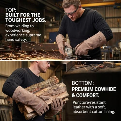 Welding Gloves -Long Sleeve Fireproof and Heat Resistant 15IN XL - color: Brown 1 Pair, size: X-Large