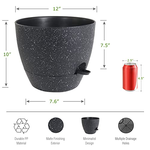 UOUZ 12inch 2Pack Large Self Watering Planters, Plastic Plant Pots with 60oZ Removable Deep Reservoir and Multi Mesh Drainage Holes for Indoor Outdoor Garden Plants and Flowers, Black Speckles - color: Black Speckles