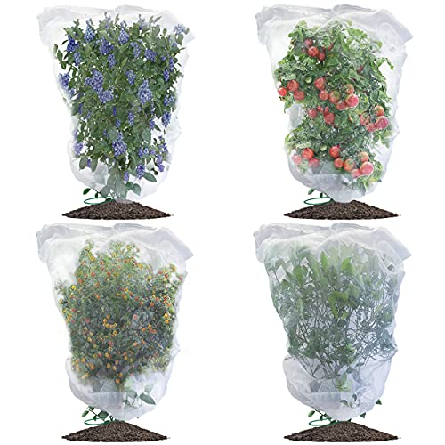 Evoio Bird Netting for Garden Blueberry Bushes Fruit Tree Netting Cover Plant Protection Mesh Bags with Drawstring, 4 Pack 4.6 x 5.9 ft Shrubs Bush Tomato Strawberry Berry Barrier Protectors Net - size: 4.6 x 5.9 Ft