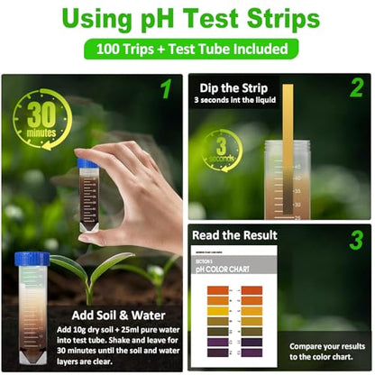 Soil Moisture Meter - Included 200+ Plants Care Guide, 80 pH Test Strips & Sample Tube, Soil Water Tester, Soil Hygrometer Sensor Tool for Garden, Lawn, Farm Plants Care, No Battery Needed - color: Light Wood