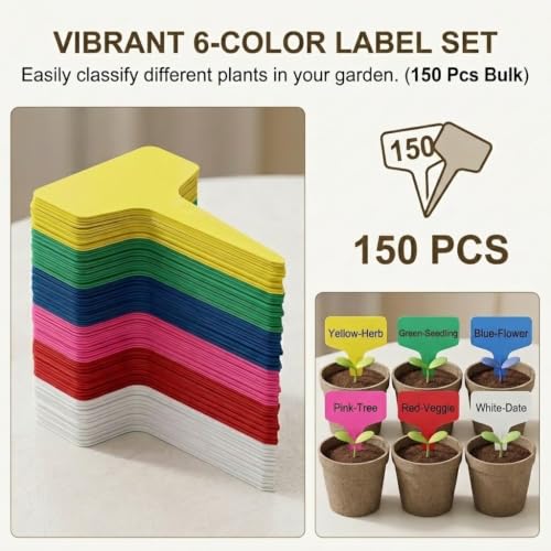MIHEY 150 Pcs Plant Labels Waterproof Garden Stake Markers with Pen - color: 6 Colors