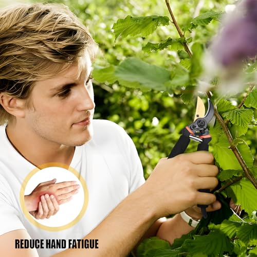 LeafLux Pruning Shears, Professional SK5 Quality Durable Titanium Plated Rust-Proof Bypass Pruning Shears with Soft Cushion Grip Handle, Hand Pruners, Clippers for Gardening, 8 Inch, LFXP1003B