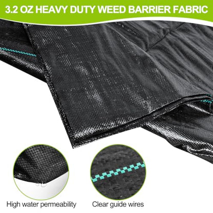 Weed Barrier Fabric 3ft x 50ft (2 Pack), 3.2oz Heavy Duty Landscape Fabric with 20 U-Shaped Stakes, Commercial Grade Weed Control for Garden, Lawn, Flower Bed - size: 3X50X2Pack+20Pegs