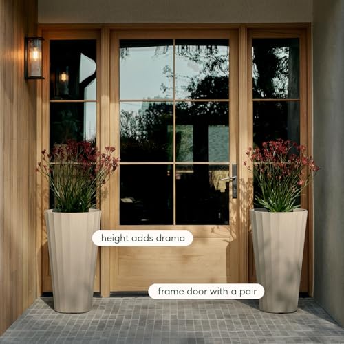 Veradek Column Series Tall Planter - Tapered Outdoor Planter with Shelf - color: Sand, style: Wide Groove - 2 Pack