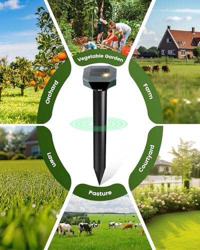 Snake & Mole & Rabbit & Skunk Repellent Solar Powered, Upgraded Ultrasonic Deterrent, IP65 Waterproof, Gopher Groundhog Chipmunk Raccoon and Vole Repellent & Deterrent for Lawn & Garden, 10 Pack - size: 1 Count (Pack of 10)