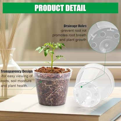 BTPLASTIK 200 Pack 2.5 Inch Clear Nursery Pots with Drainage Hole, Transparent Seed Starter Pots, Sturdy Plastic Plant Pot for Planting Seedlings Vegetables Herbs, Gardening Gifts - size: 2.5 Inch-200P