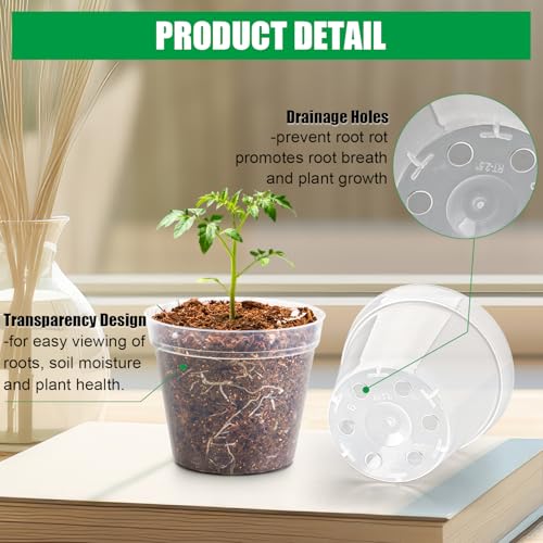 BTPLASTIK 200 Pack 2.5 Inch Clear Nursery Pots with Drainage Hole, Transparent Seed Starter Pots, Sturdy Plastic Plant Pot for Planting Seedlings Vegetables Herbs, Gardening Gifts - size: 2.5 Inch-200P