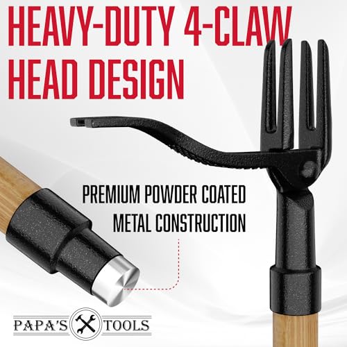 MELISSA AND HARRY Papa's Tools Weeder - Stand Up Weed Puller Tool Made with Long Wooden Handle - Real Bamboo & 4-Claw Steel Head (Natural / 3PC) - color: Natural / 3PC
