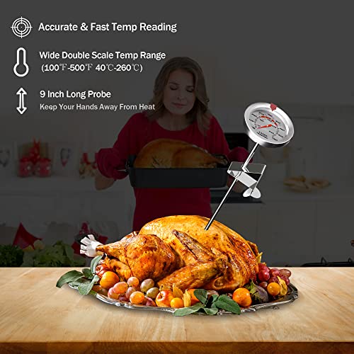 Candy Thermometer and Deep Fry Thermometer with 2 Inch Large Dial, 9 Inch Stainless Steel Probe – Temperature Guide for Candy Making, Frying, Confectionery, Dessert, Chocolate, Jam, and BBQ - size: Candy Thermometer-9 Inch