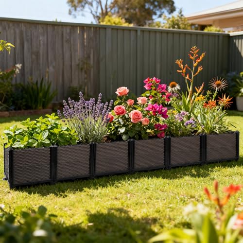 Large Raised Planter Box Outdoor Self Watering 94.4"x15.7"x14.2", Deep Raised Garden Bed - Elevated Garden Box with Drainage Plug, Rectangular Garden Planter Perfect for Patio Balcony Deck - size: L 94"xW 16"xH 14"