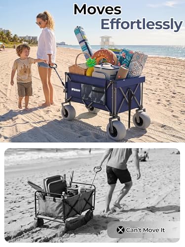Heavy Duty Beach Wagon with 58" Expandable Tailgate, 300L, for Sand - color: 9"blue
