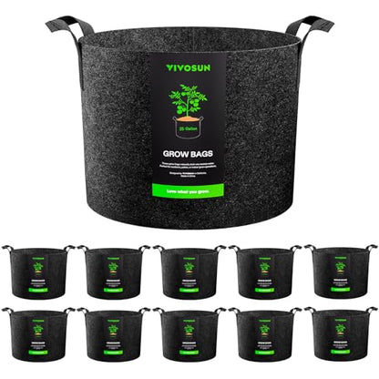 VIVOSUN 10-Pack 25 Gallon Plant Grow Bags Fabric Pots with Handles - size: 25 Gallons, style: 10-Pack