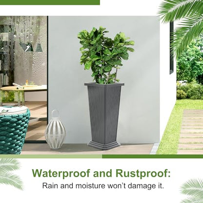 24" Set of 2 Tall Planters for Outdoor Plants, Gray Striped - color: Stripe Gray