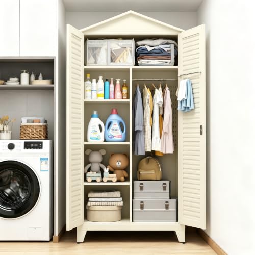 79.1' 79.1" Tall Metal Storage Shed, Steel Tool Cabinet with Pegboard - color: Beige
