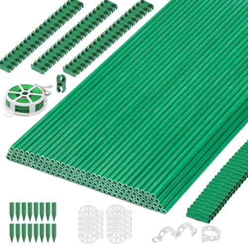 Cludoo 393PCS Garden Stakes Set with 120 Sets Fiberglass Plant Stakes Sticks Supports and Accessories, DIY 4ft 5ft 6ft 7ft Tomato Stakes for Tomato,Vegetables, Pepper, Indoor Outdoor Spring Plants - size: 120 sets