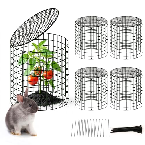 4 Sets of DIY Metal Plant Protectors from Deer, Garden Fencing Animal Barrier Size 11.8 * 12.9 inches, Mesh Plant Cage Chicken Wire Cloche for Plants with Stakes and Nylon Cables - size: 4 Sets