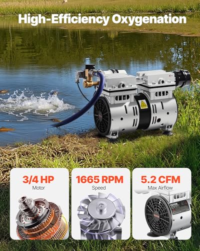VEVOR Pond Aerator 550W Power 5.2CFM for Up to 3 Acre 50' Lake Aeration Kit - size: No diffuser