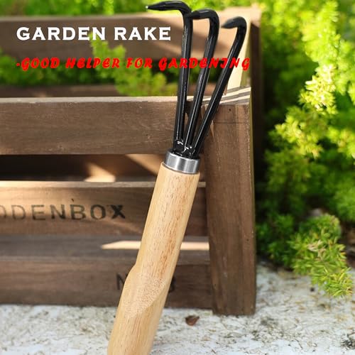 Garden Rake with 3-Claw for Loosening Soil in Flower Bed (Black) - color: Black