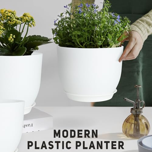 YNNICO Plant Pots 10/9/8/7.5/7 inch with Multi Mesh Drainage Holes - color: White, size: 10/9/8/7.5/7 inch