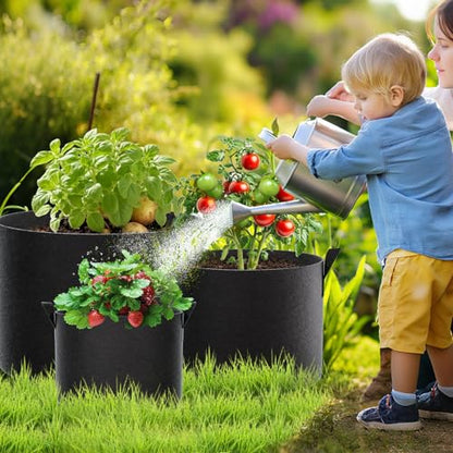 FEED GARDEN 5 Gallon Grow Bags 8 Pack – 300G Thickened Non-Woven Fabric Pots Double-Stitched Handles, Foldable Breathable Drainage Planters for Herbs, Lettuce, Strawberries & Flowers, Indoor Outdoor - size: 5 Gallon