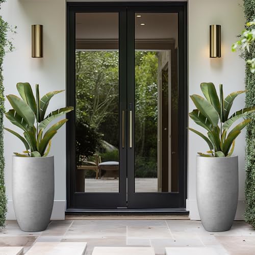 Kante Large Round Tapered Pale Gray Concrete Planter 24" Tall, Outdoor - color: Natural Concrete, size: 24" Tall