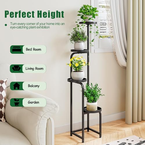 INGIORDAR Plant Stand Indoor Outdoor Corner Tall Plant Shelf 4 Tier Metal - color: Black, size: 4-Tier