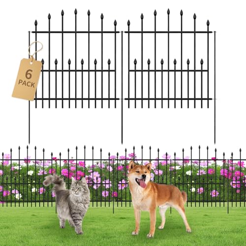 Decorative Garden Fence - 32in(H) x 14.5Ft(L) No Dig Heavy Duty Metal Rabbit Dog Fence Outdoor for Yard Rust-Proof Garden Fencing Animal Barrier Border for Patio Flower Bed (6 Panels + 7 Stakes) - size: 6 Panels-32in(H) x 14.5Ft(L)