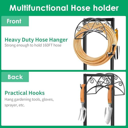 TomCare Garden Hose Holder, Heavy Duty Stand for 160FT Hose with 4 Spikes - color: Matte Black, size: 15.2″ W