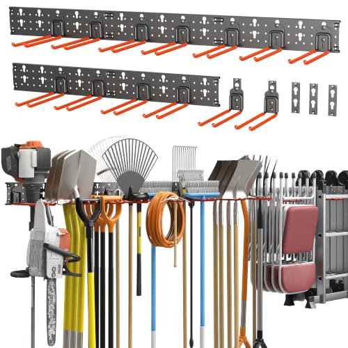 TORACK Garden Tool Organizer Wall Mounted, Folding Chair Storage Rack - style: 5 panels with 13 hooks
