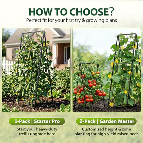 Heavy Duty 50"x17" Adjustable A-Frame Trellis for Climbing Plants Outdoor, Metal Rust-Proof Garden Trellis, Dense Grid Climbing Frame Trellis for Raised Beds, Cucumber, Tomatoes Outdoor (1 Pack)