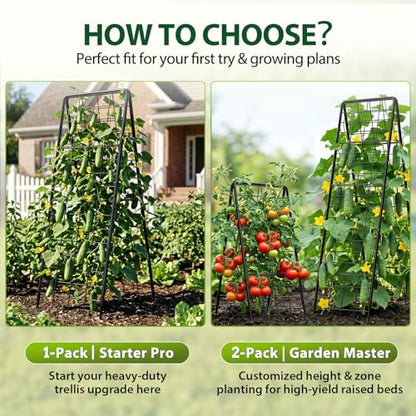 Heavy Duty 50"x17" Adjustable A-Frame Trellis for Climbing Plants Outdoor, Metal Rust-Proof Garden Trellis, Dense Grid Climbing Frame Trellis for Raised Beds, Cucumber, Tomatoes Outdoor (1 Pack)