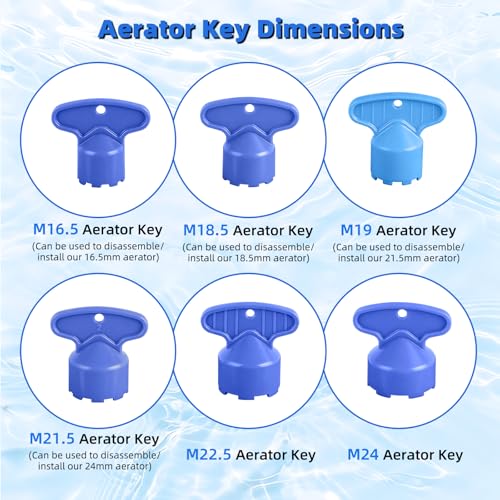 Hibbent 12 Pcs Faucet Aerator with 6 Pcs Faucet Aerator Key Removal Wrench Tool, Aerators Replacement Inserts for Sink M16.5 18.5 21.5 24 mm Tap Aerators Flow Restrictor