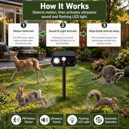 Solar Deer Repellent Outdoor, Motion Activated Animal Deterrent, 4 Pack