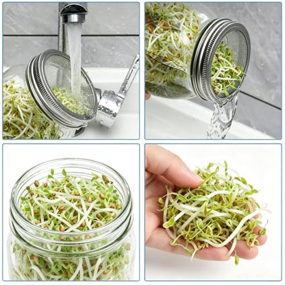 Lulonpon One Sprouting Jar Kit, Wide Mouth Quart Mason Jars with Stainless Steel Screen Sprout Lids, 86mm,1000ml,Stand,Tray and Canning Brush,Seed Sprouter Set for Growing Broccoli, Alfalfa, Mung Bean - color: White-NoCoverPTray