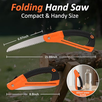 Folding Hand Saw - Heavy Duty Pruning Saw with SK5 Curved Blade,Folding Camping Saw for Trees Wood Cutting Camping Gardening Work, Hiking, Landscaping, Tree Trimming