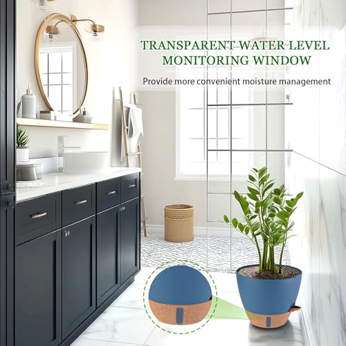 2 Pack 10 inch Plant Pots, Plastic Self Watering Planters - color: Navy Blue, size: 10 inch