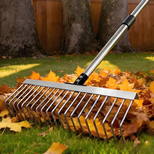 Garden Rake for Leaves, Heavy Duty Metal Leaf Rake for Lawn, Yard, Shrub - size: 77 inch