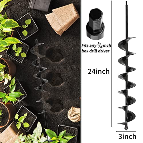 TCBWFY 3x24 Inch Auger Drill Bit for Planting - Easy Planter Garden Auger - Bulb & Bedding Plant Augers - Post Hole Digger for 3/8”Hex Drive Drill - size: 3"x24"-Black